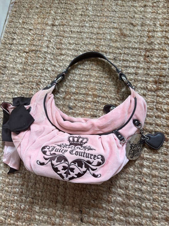 Juicy Couture Handbags - Juicy Couture Light Pink Velour Shoulder Bag with Brown Accents